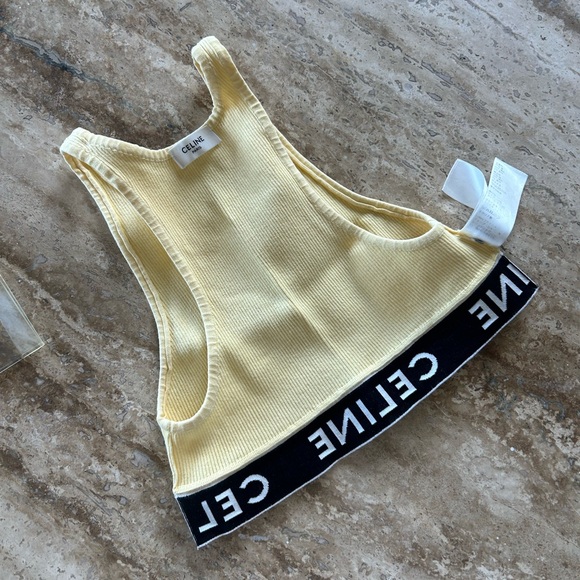Celine Authentic 2021 athletic yellow crop top racer back tank | Size S - Picture 16 of 16